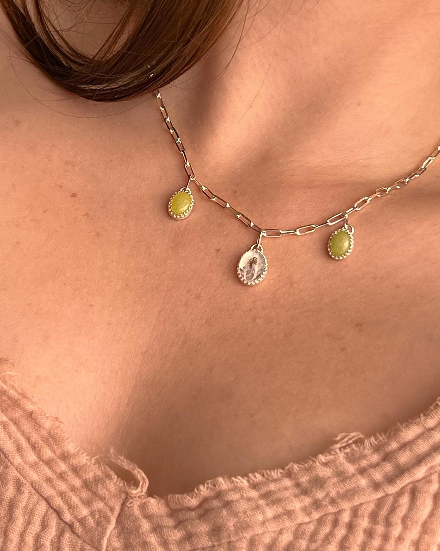 Dendritic Agate & Olive Jade Charm Necklace