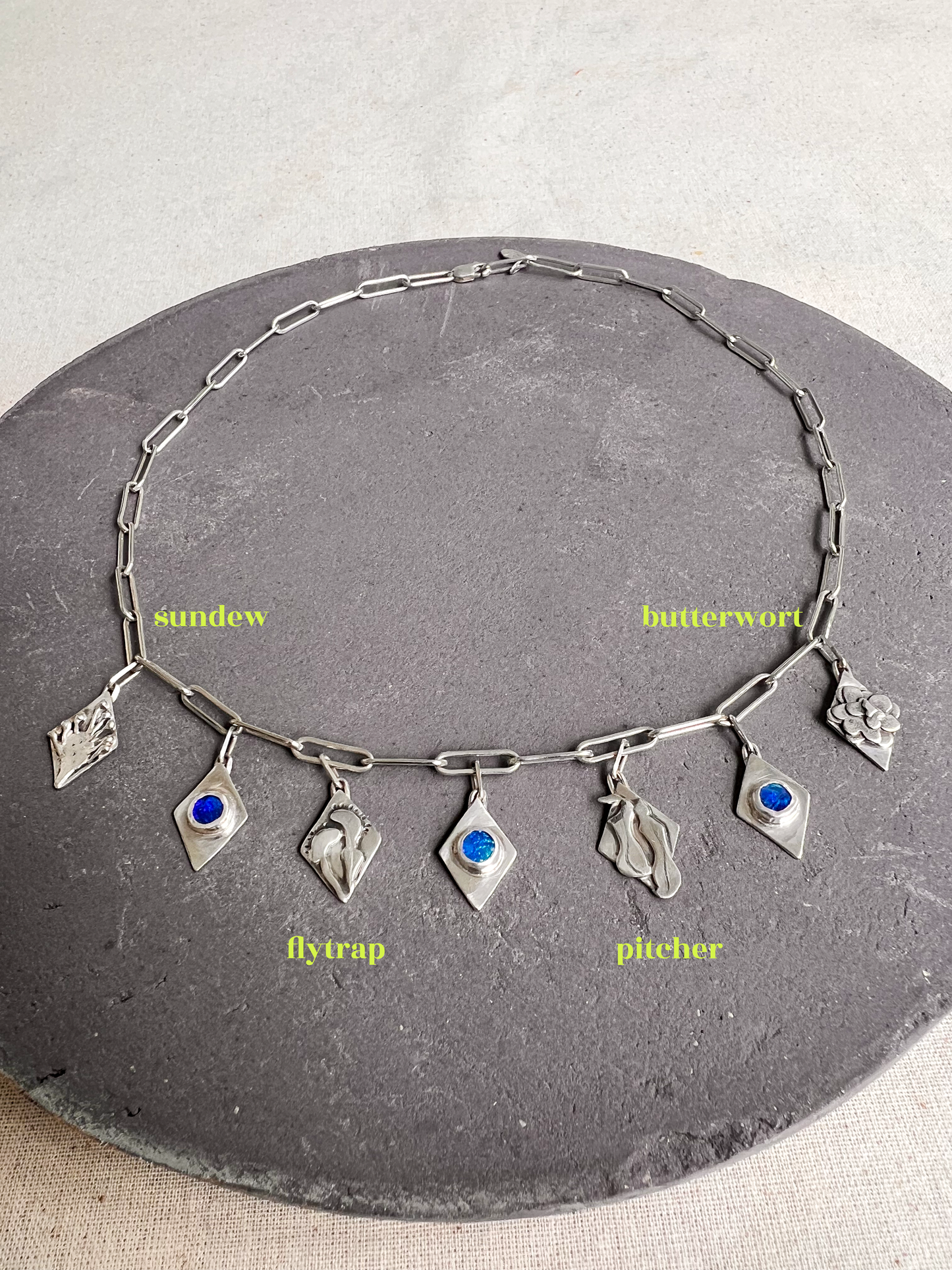 Carnivorous Plant & Opal Charm Necklace