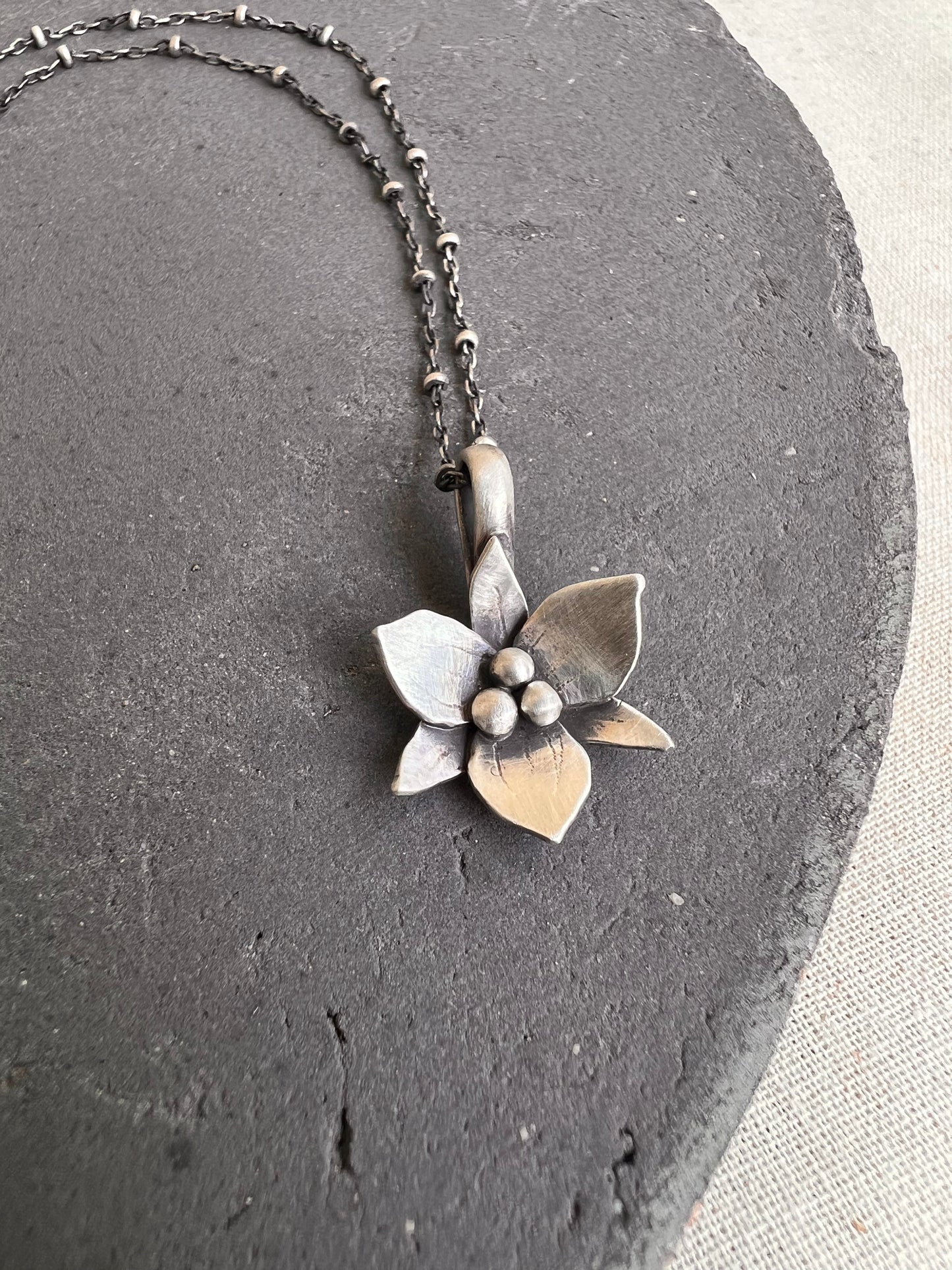 Trillium Flower Charm Sterling Silver Necklace 18"