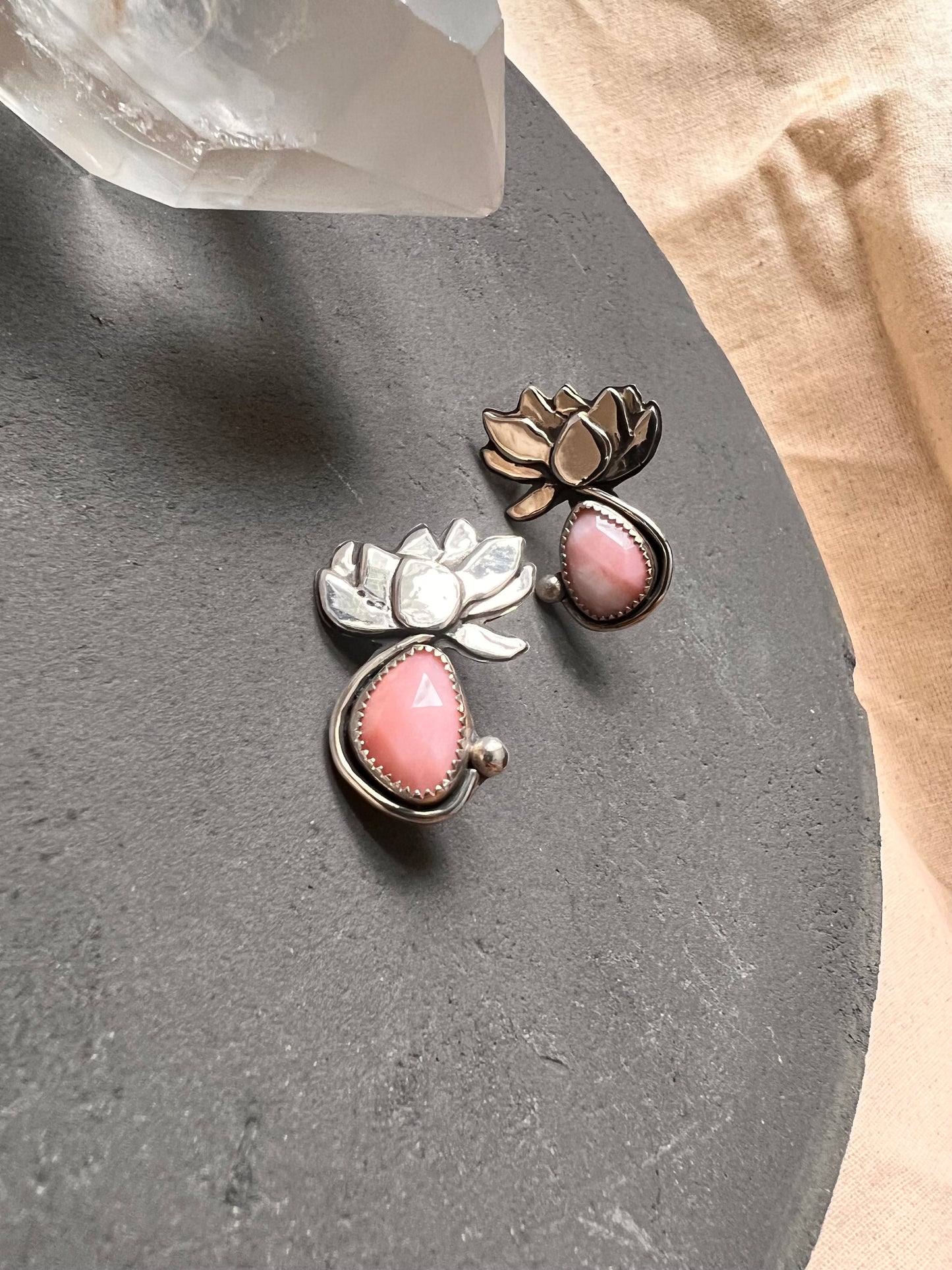 Faceted Pink Opal Lotus Bloom Stud Earrings