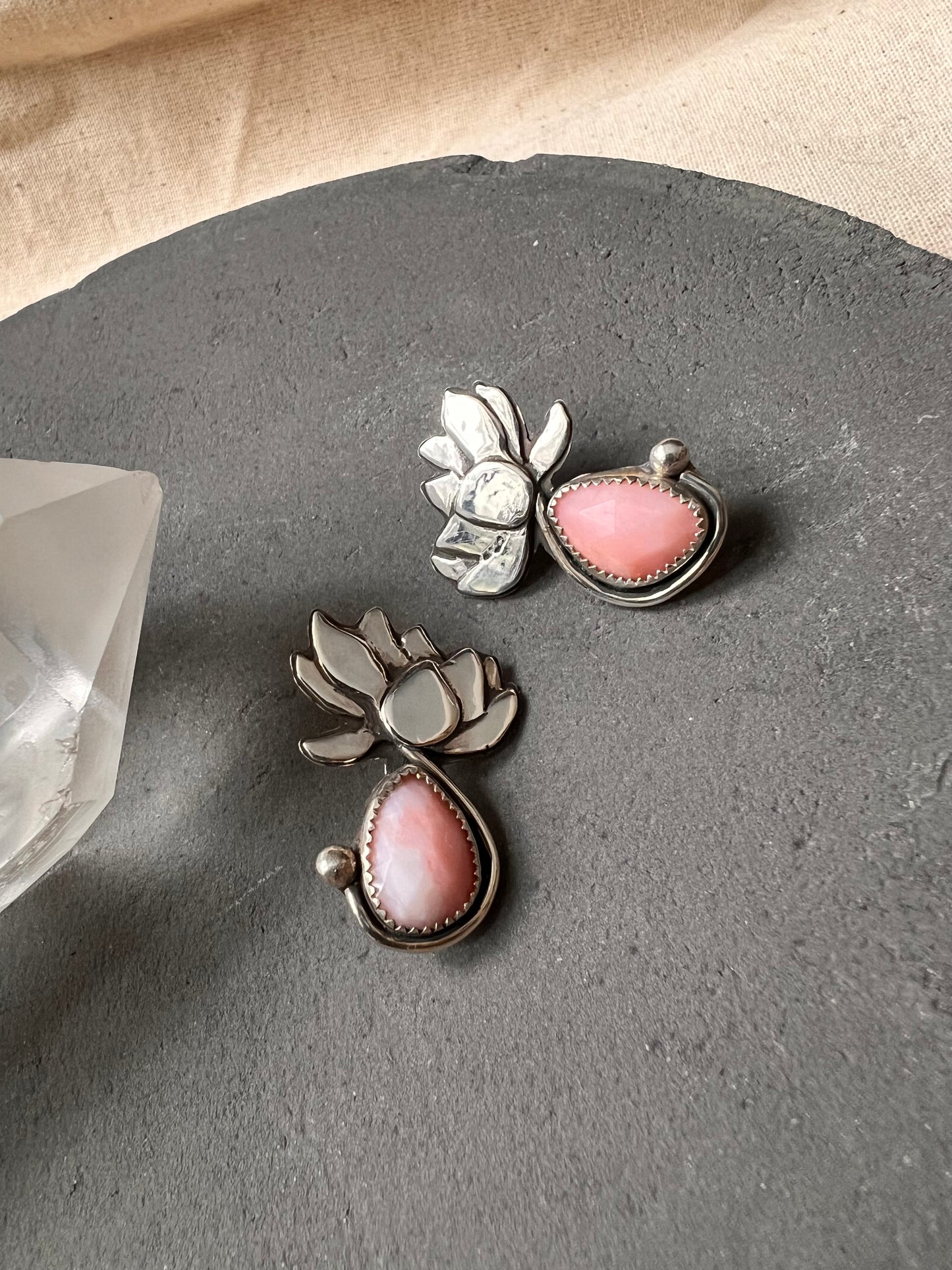 Faceted Pink Opal Lotus Bloom Stud Earrings