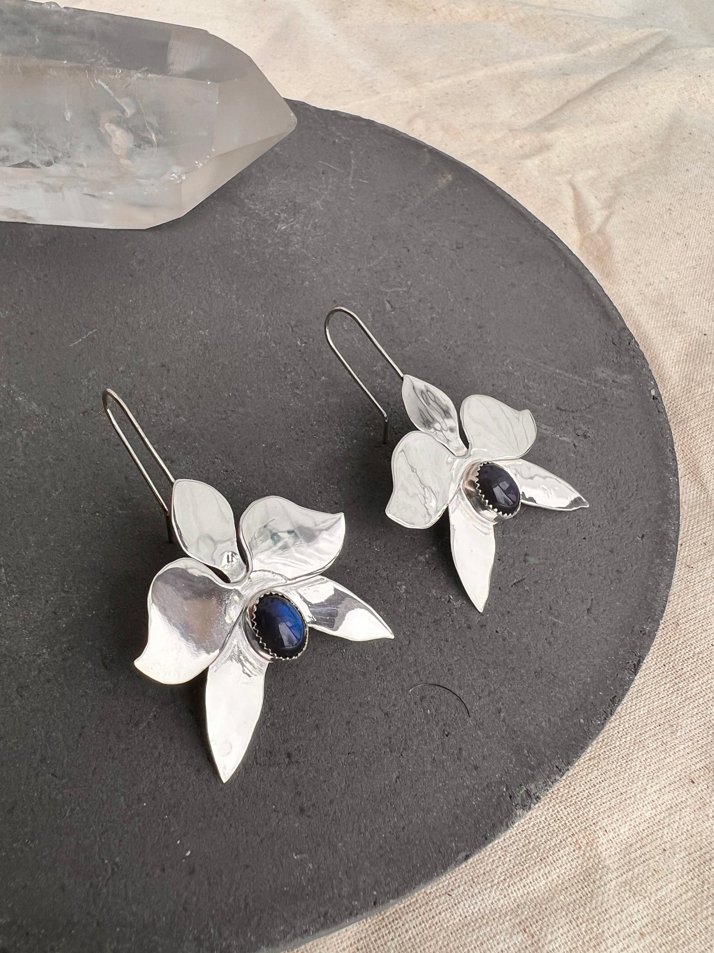 Labradorite Moth Orchid Dangler Earrings