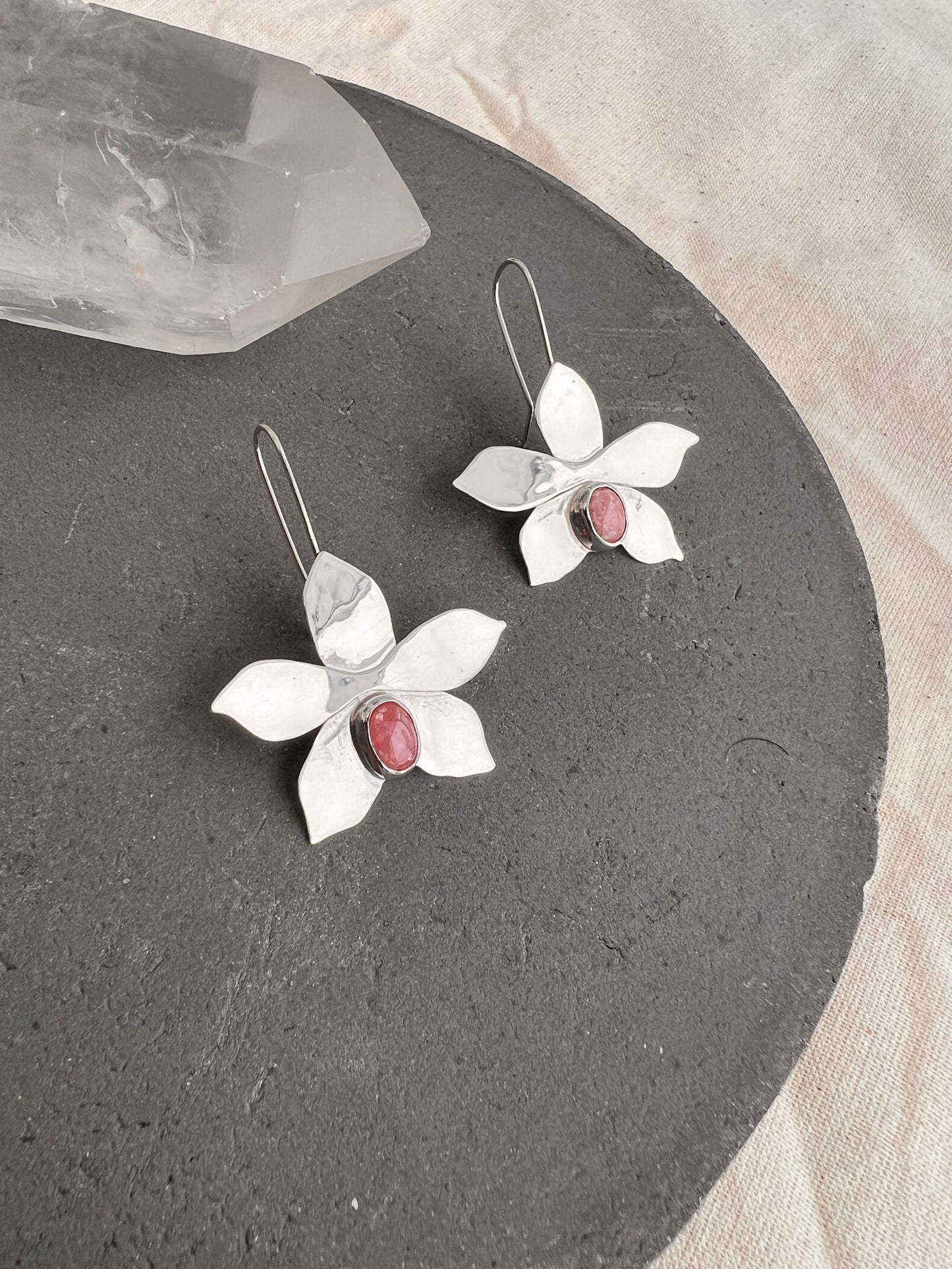 Peach Moonstone Orchid Dangler Earrings