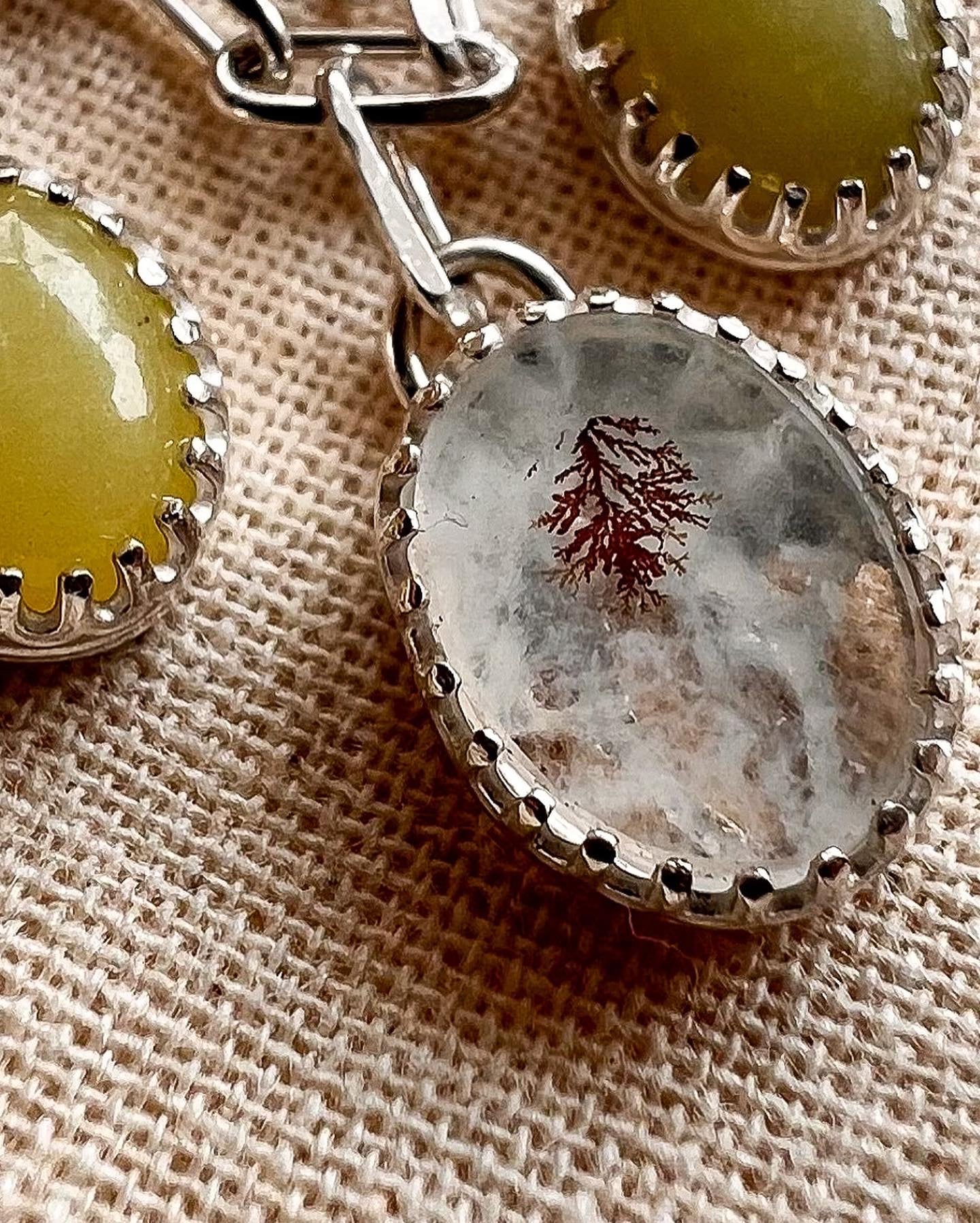 Dendritic Agate & Olive Jade Charm Necklace