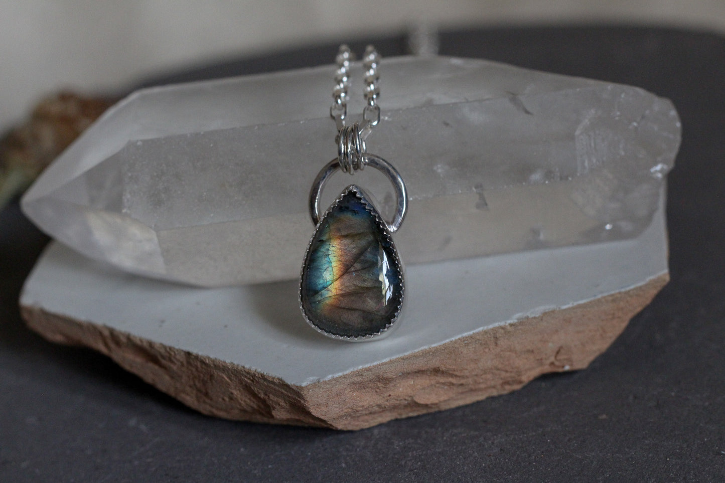 Sunset Labradorite Halo Necklace