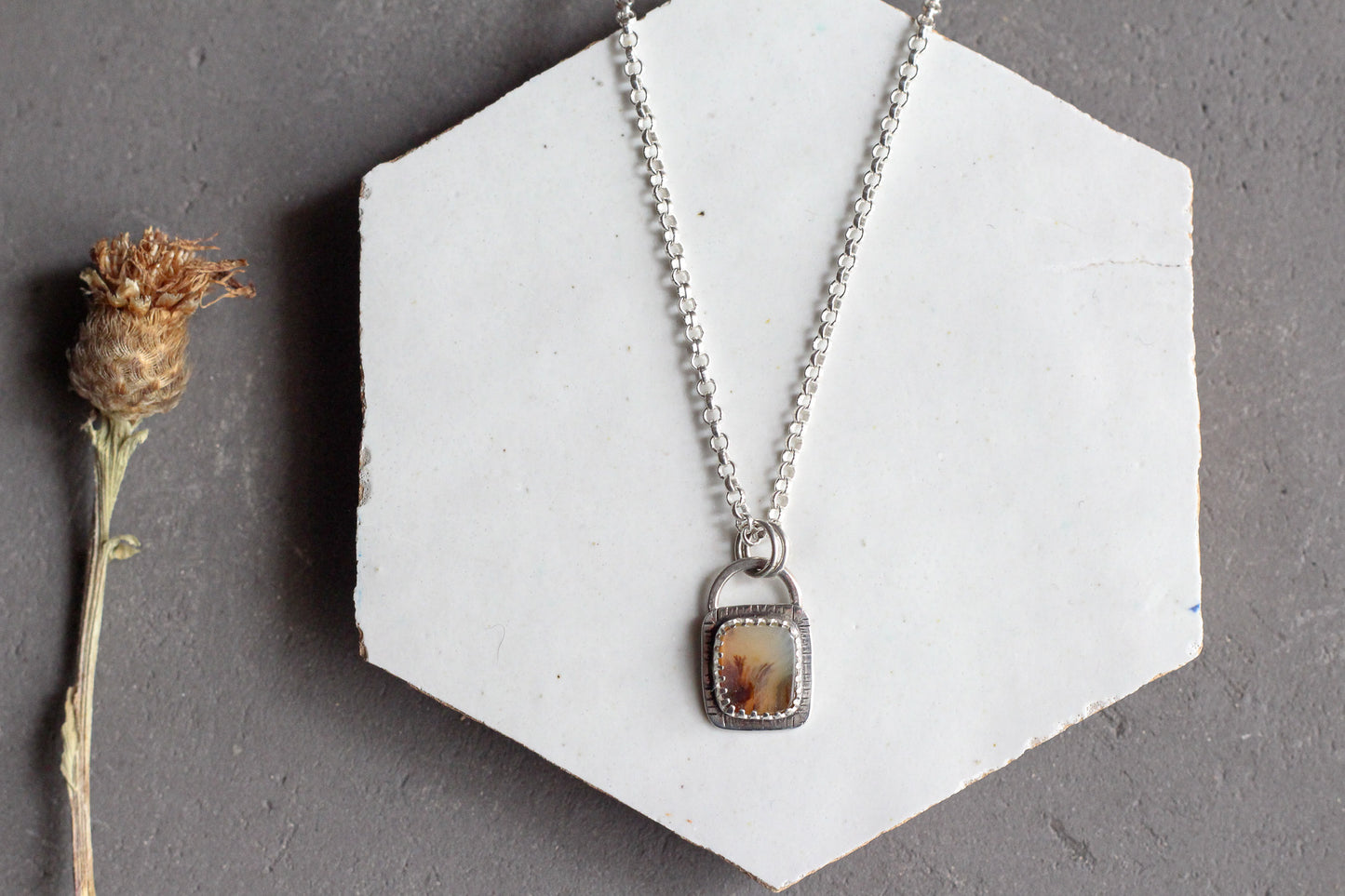 Dendritic Agate Picture Frame Pendant