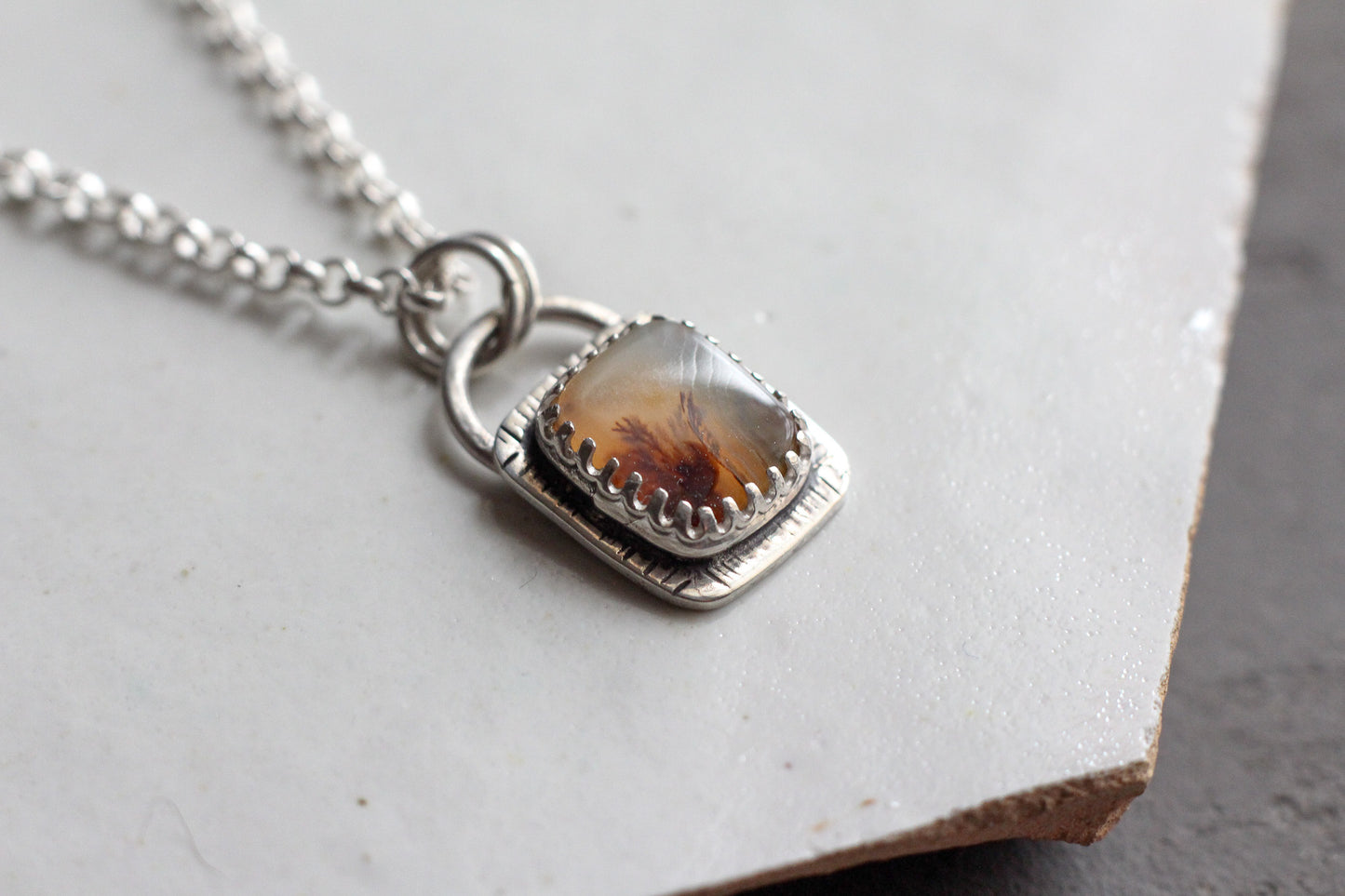 Dendritic Agate Picture Frame Pendant