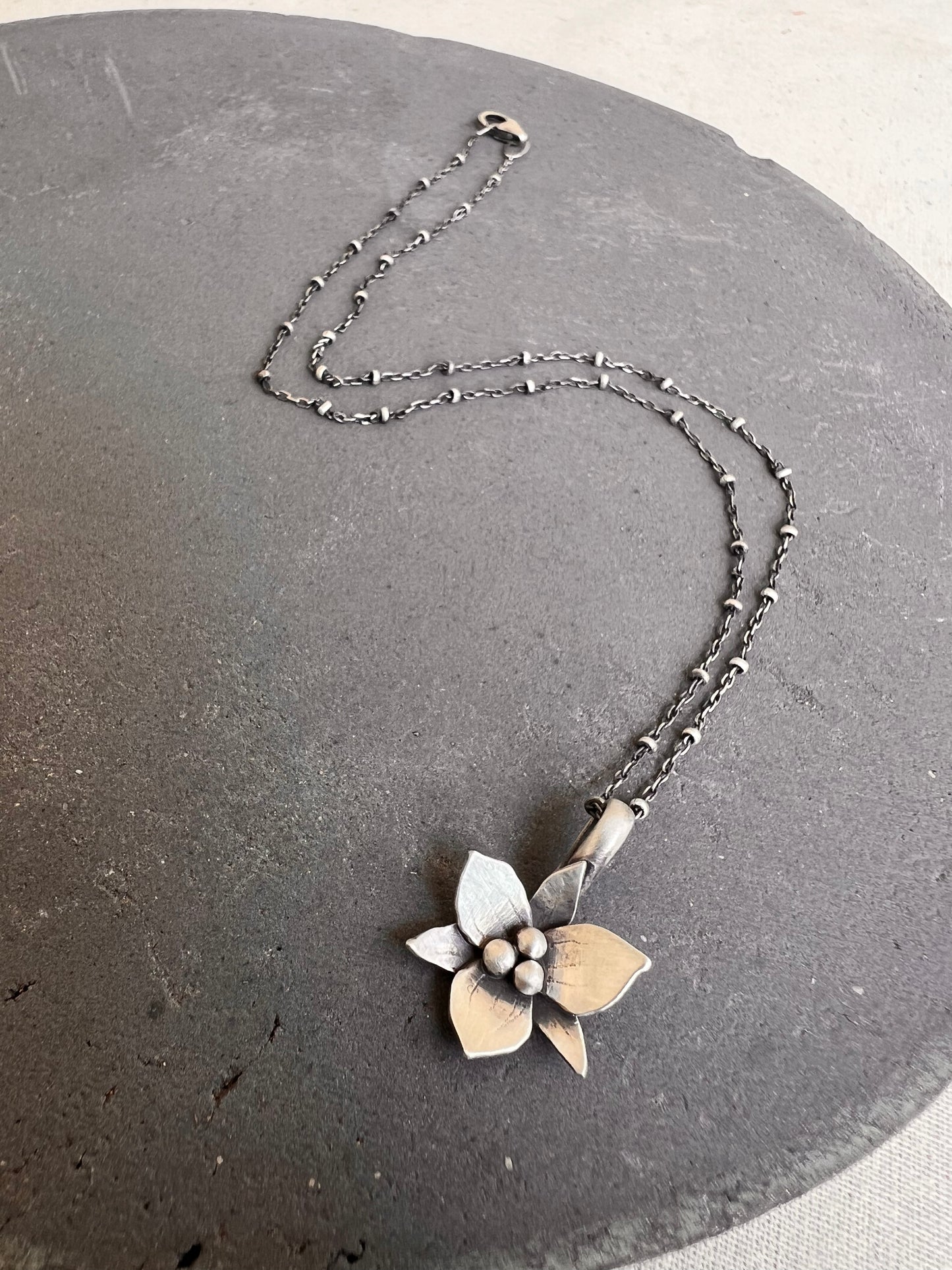 Trillium Flower Charm Sterling Silver Necklace 18"