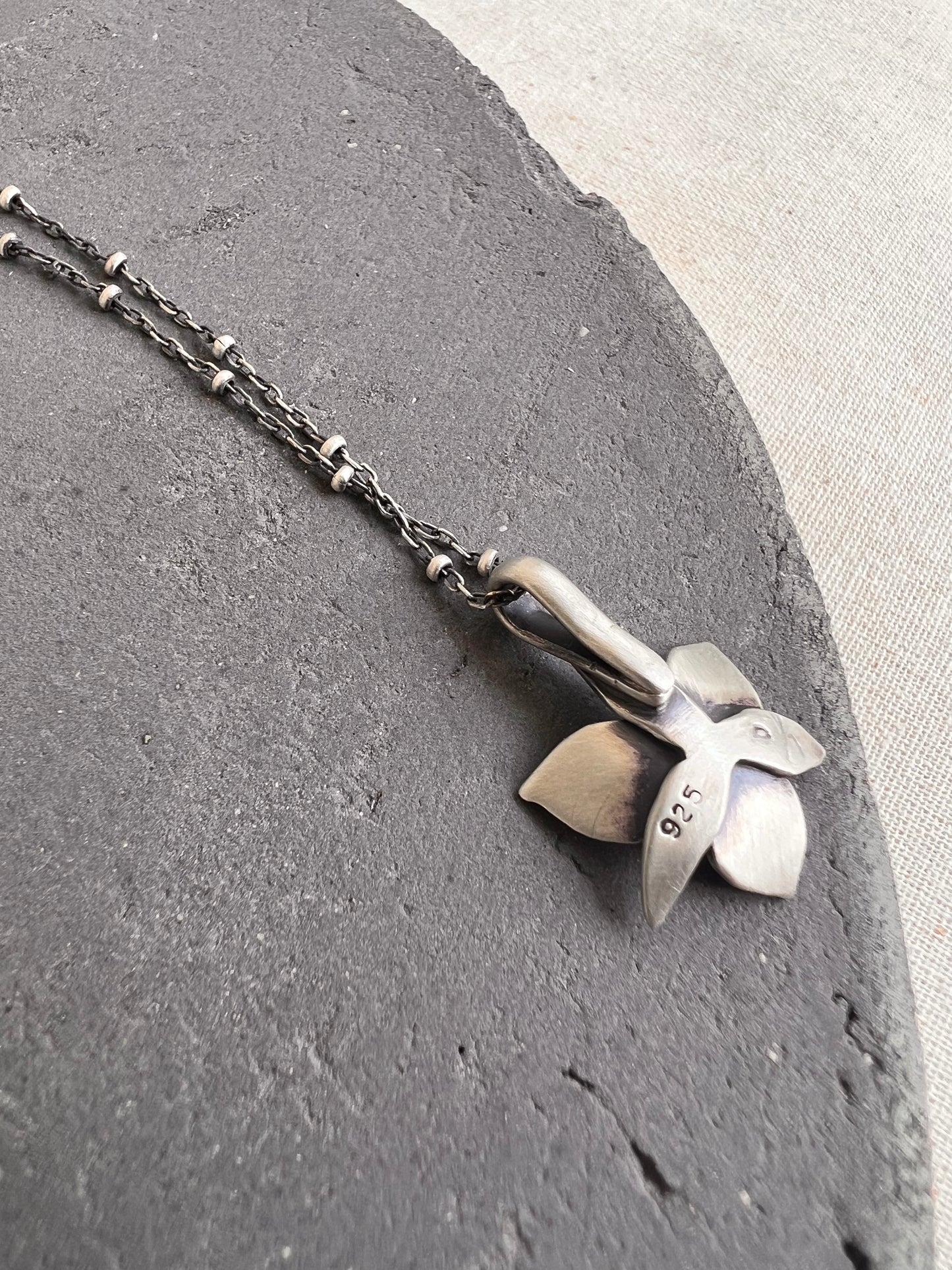 Trillium Flower Charm Sterling Silver Necklace 18"