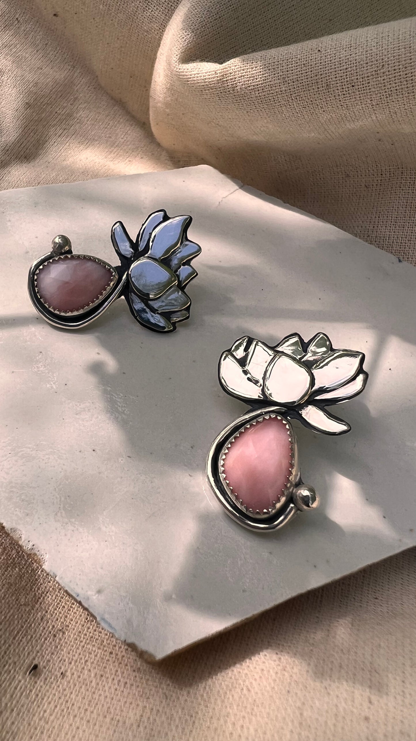 Faceted Pink Opal Lotus Bloom Stud Earrings