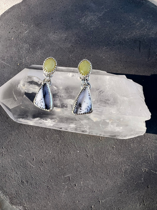 Dendritic Agate & Jade Earrings