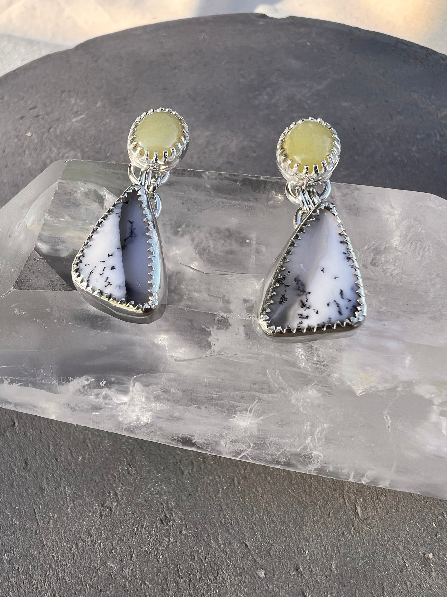 Dendritic Agate & Jade Earrings