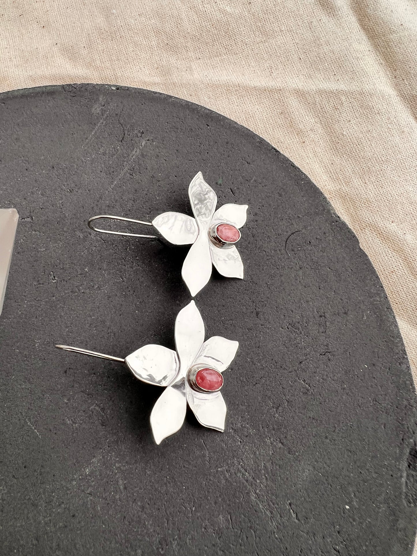 Peach Moonstone Orchid Dangler Earrings