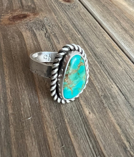 Royston Turquoise Sterling Silver Ring, Thick Textured Band, Size 10