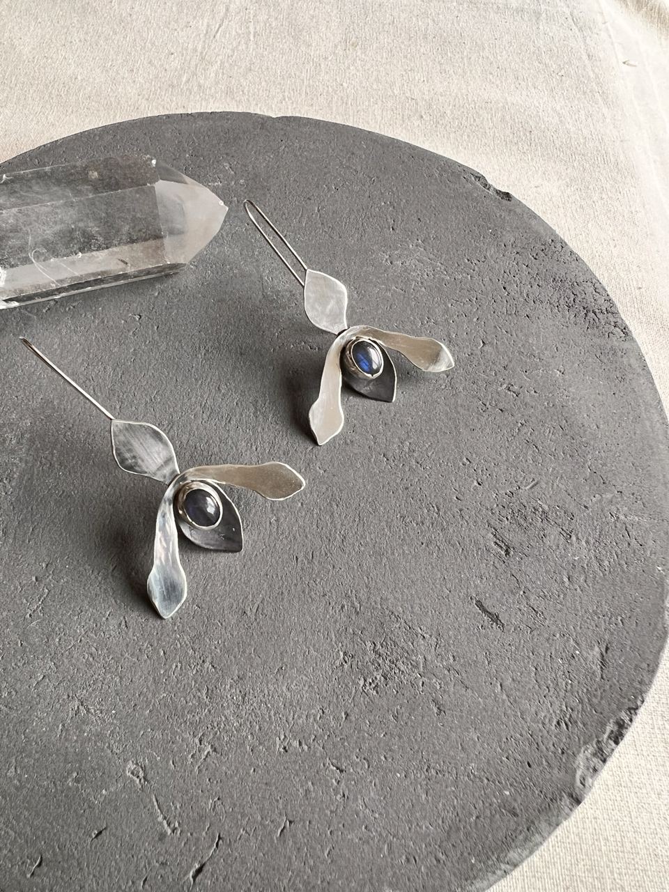 Labradorite Slipper Orchid Dangler Earrings