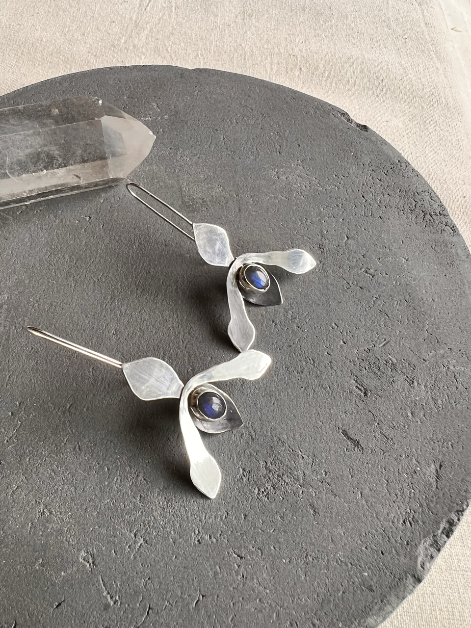 Labradorite Slipper Orchid Dangler Earrings