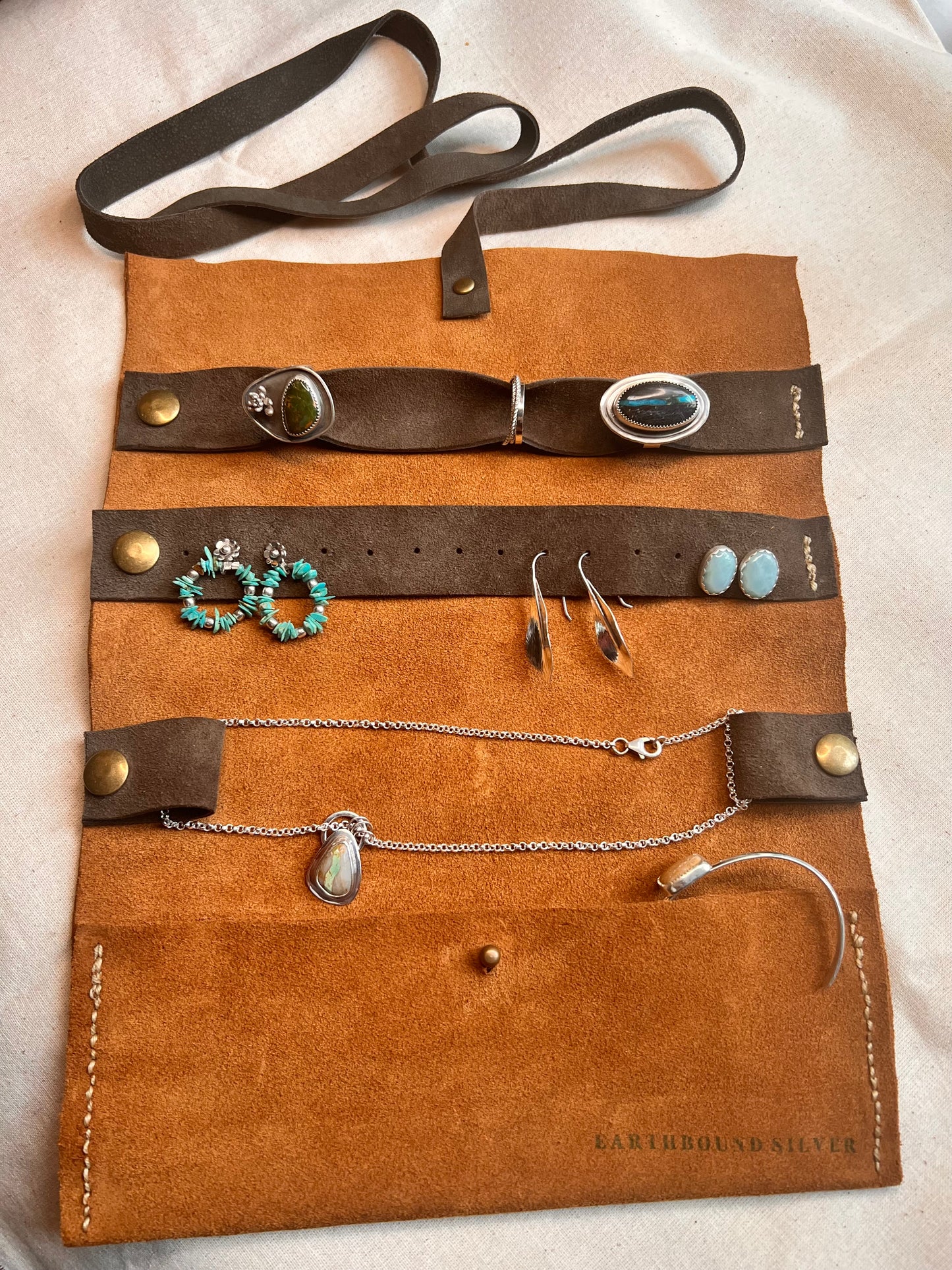 Leather Jewelry Roll Travel Case - SMALL